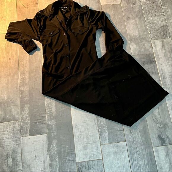 Y2K Maxi Shirt Dress Andrea Jovine Black long Sleeve Button Up Stretch Relaxed S - Picture 15 of 16